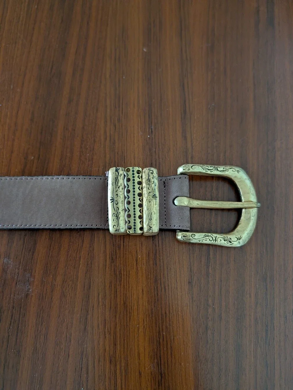 Vintage Streets Ahead Brown Leather Brass Belt Size Small 32340 Santa Monica CA